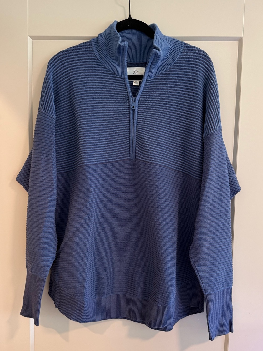Aerie Ribbed Sweater Half-Zip Blue, size L, like new! - Picture 2 of 6